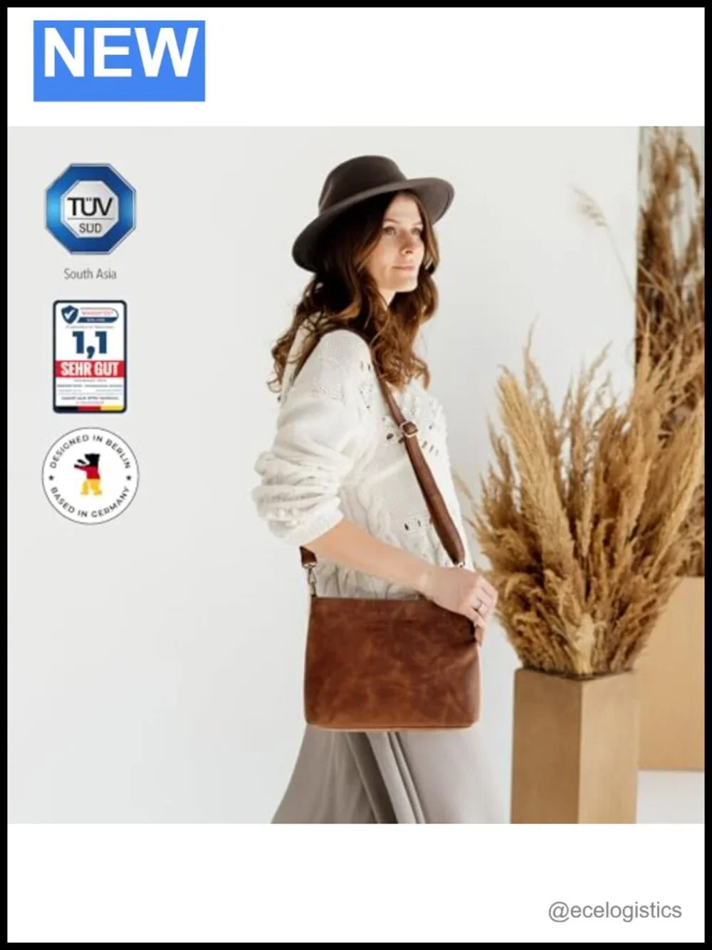 Genuine Leather Crossbody Bag Adjustable Strap Detachable Pouch YKK Zipper